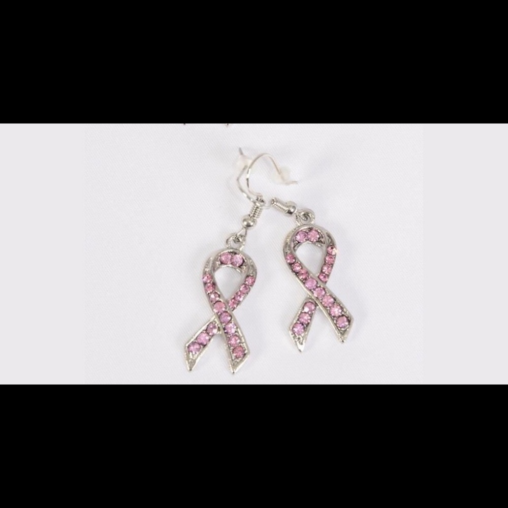 NWT Breast Cancer Gem Coated Earrings